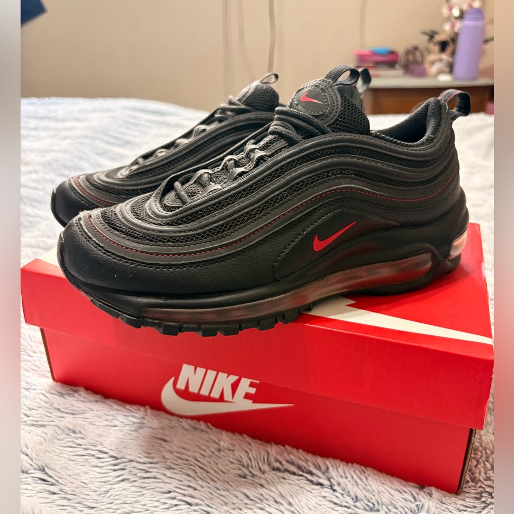 Nike Black and Red Air Max 97 Shoes